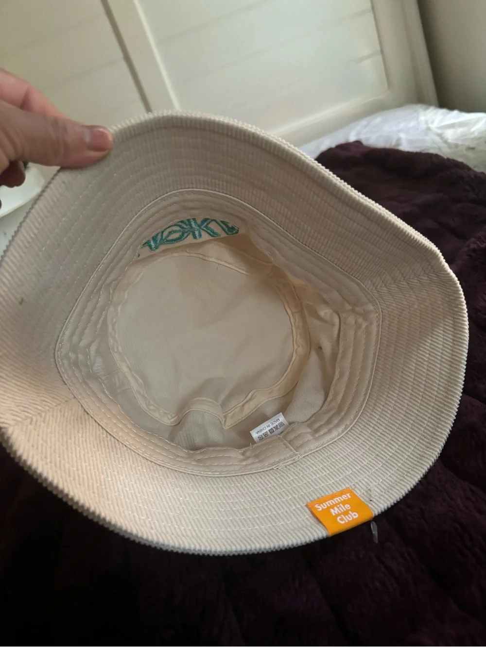Hoka Cream Corduroy Bucket Hat with Teal Logo